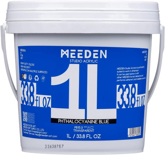 MEEDEN Phthalocyanine Blue Acrylic Paint, Heavy Body, Gloss Finish, Extra-Large 1 L /33.8 oz Non-Toxic Rich Pigments, Studio Professional Artist Acrylic Paint for Adults