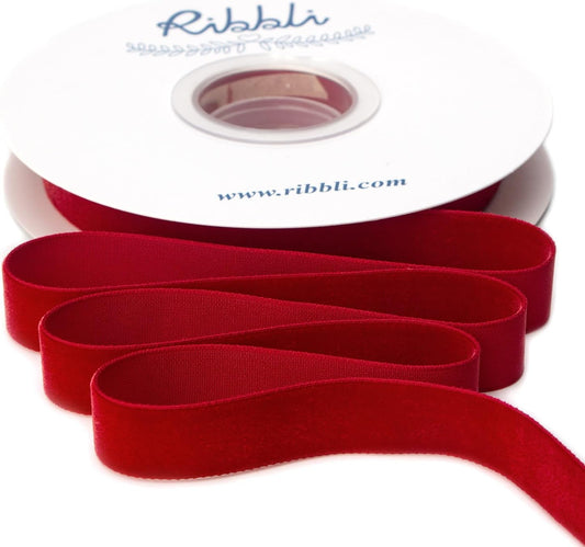 Ribbli Polyester Dark Red Velvet Ribbon,5/8 Inches Continuous10-Yard Spool,Christmas Ribbon for Gift Wrapping,Floral Bouquets, Home Decor