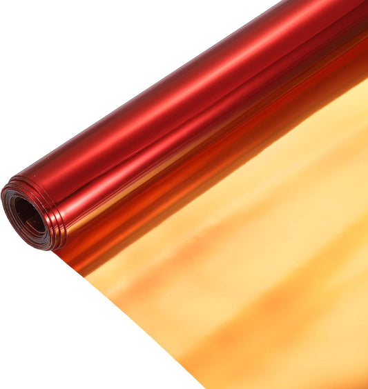 MECCANIXITY Holographic Clear PVC Vinyl Film Holographic PVC Fabric Waterproof Dichroic Film 12 x 48 Inch for Handbags Bows Earrings DIY Craft,Laser Orange