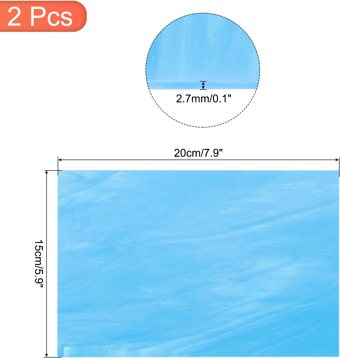 MECCANIXITY 2 Pcs Stained Glass Sheet Mosaic Tile 7.9 Inch x 5.9 Inch Pale Blue Stained Glass Sheets for Crafts DIY Art Project