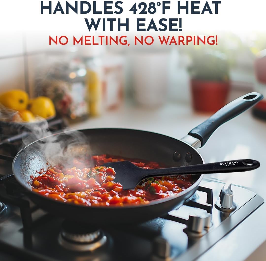 Culinary Couture 4-Piece Black Baking Spatula Set - Rubber Spatulas Silicone Heat Resistant, BPA-Free - Spatula Set for Nonstick Cookware - Silicone Baking Utensils