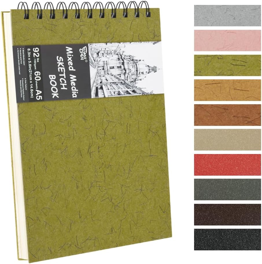 8.3x5.8 Sketch Book, Top Spiral Bound Sketch Pad, 60sheets 92lb/150gsm Nature White Paper, Acid-Free Mixed Media Paper for Painting, Dawing & Art Supplies.N-Green