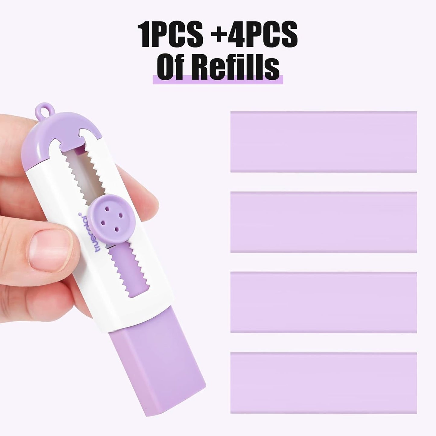 Retractable Eraser, Erasers for Pencils - 4+1 Pack Rubber Erasers - Pencil Eraser with Plastic Sleeve 4 Refill Eraser (Purple)