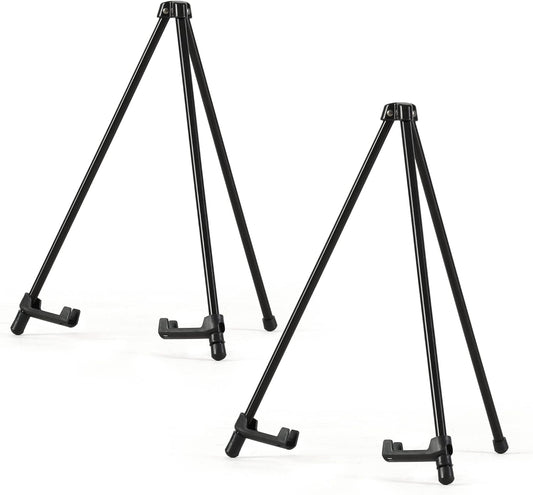 14" High Tabletop Instant Display Easel - Black Steel Small Tripod Easel Stand with Adjustable Holders for Pictures, Paintings, Posters and Store Signs(2 Pack)