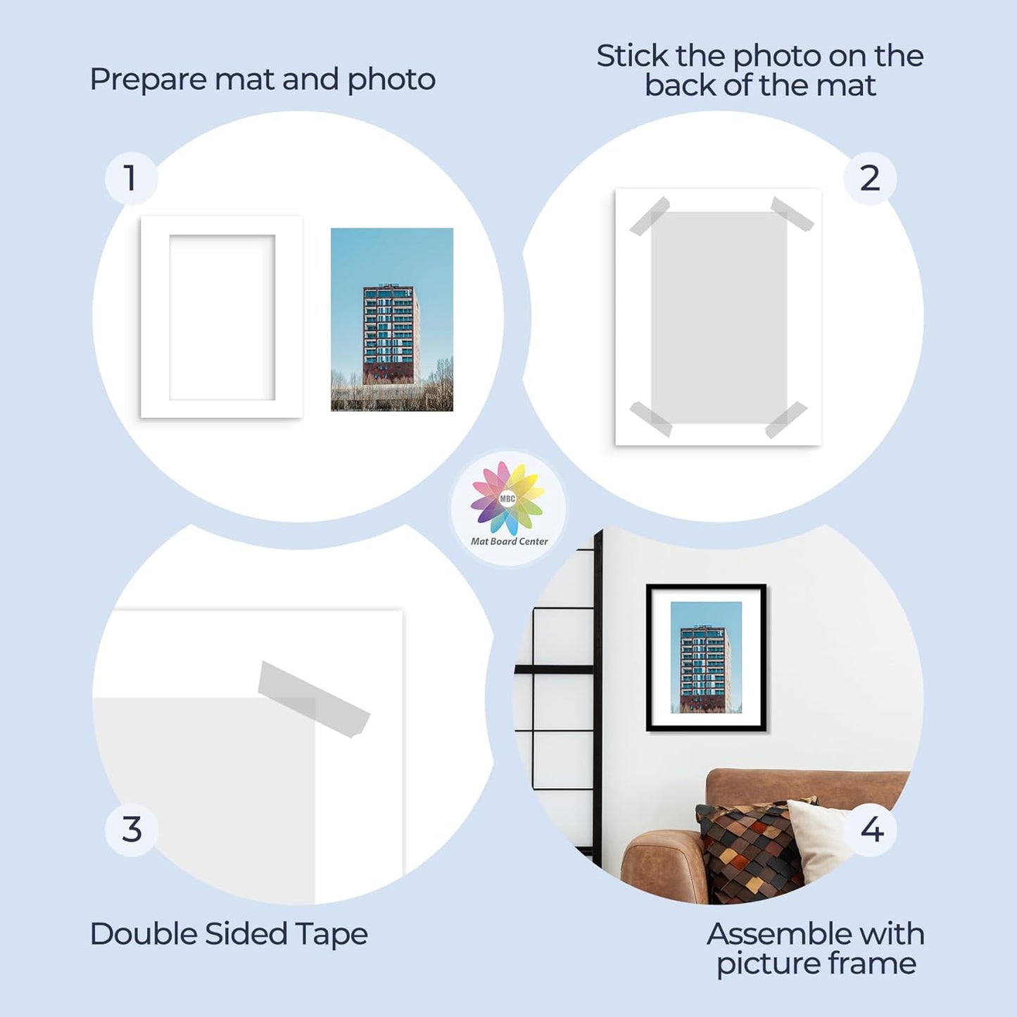 MBC Mat Board Center, 5 Pack 16x20 for 11x17 White Picture Mats Frame Mattes, Bevel Cut, Acid Free, 4-ply Thickness