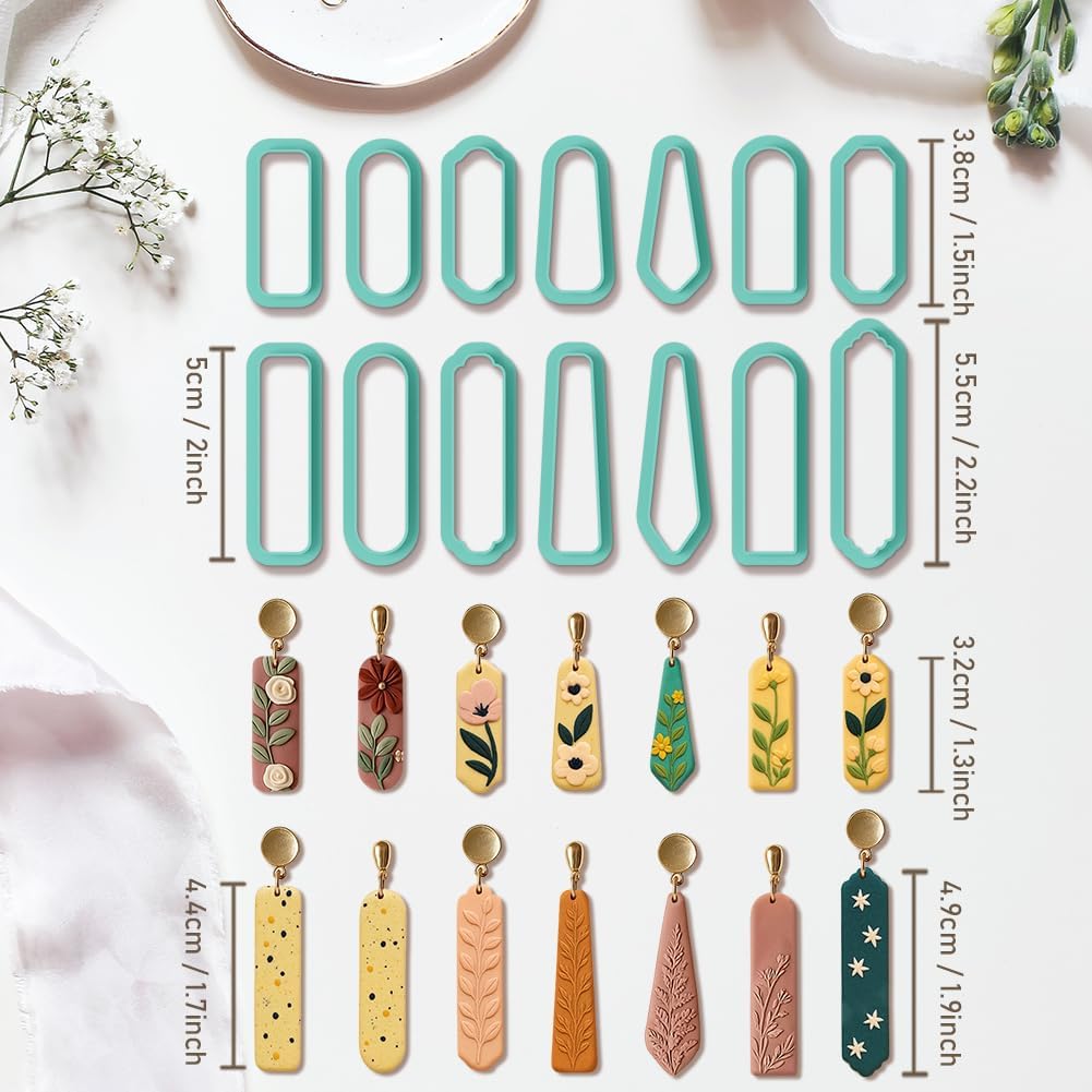 14pcs Rectangle Clay Cutters, Polymer Clay Cutting Tools for Earrings Making, Clay Jewelry Making Kit for Handicraft Enthusiasts