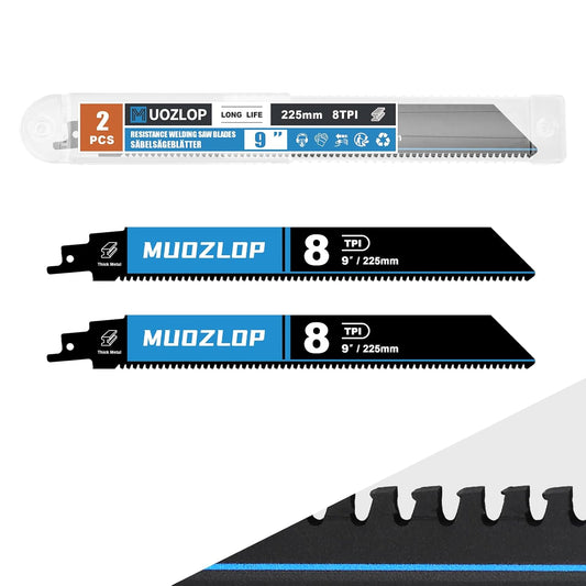 2 Pack 9 inch Reciprocating Saw Blades Set，8 TPI High Carbon Saw Blades for Metal ，Saw Blades with Organizer Case (2, 8T/9inch)