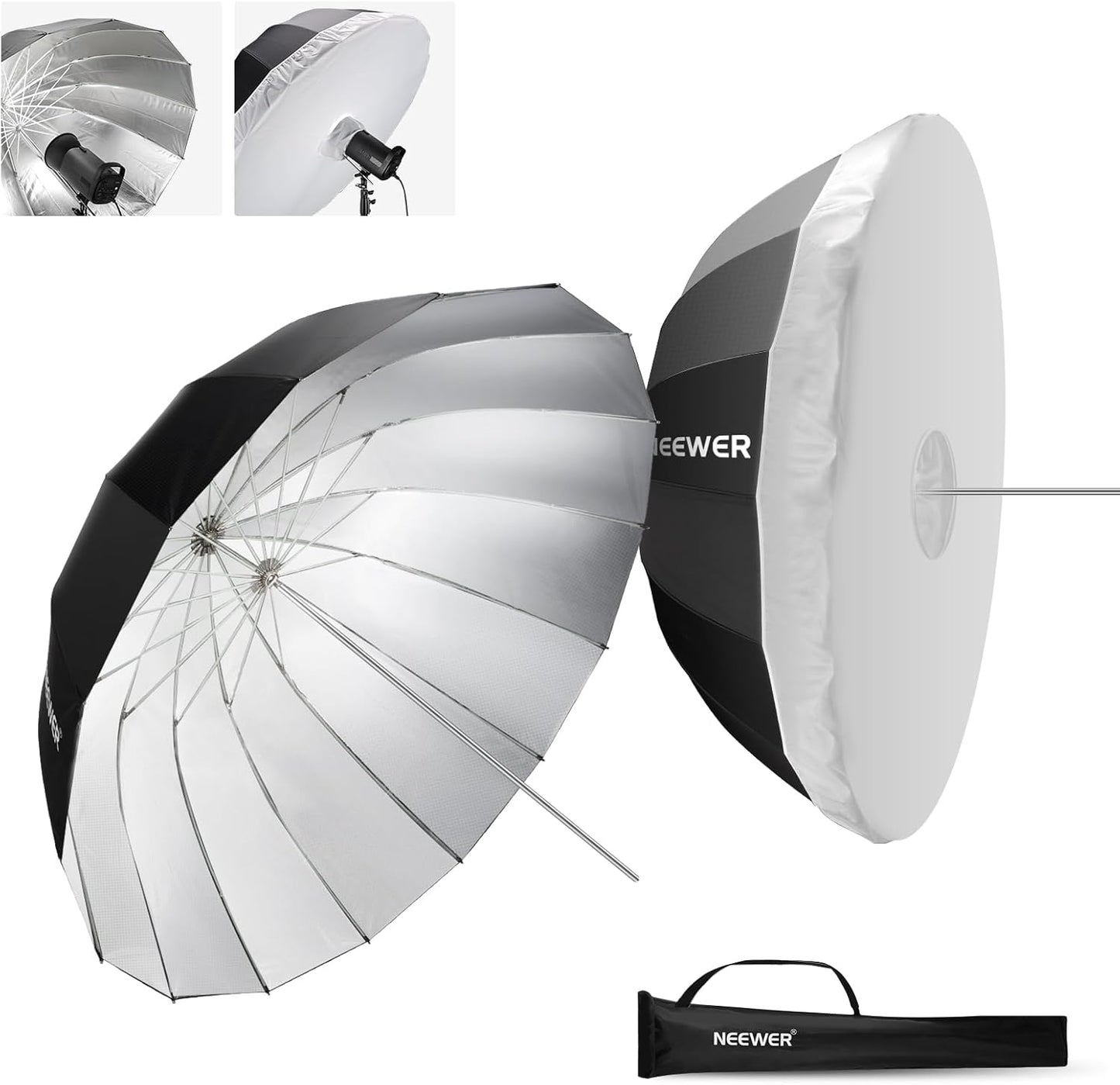 NEEWER 71"/180cm Parabolic Reflective Umbrella Photography with Silver Inner, Soft Lighting with Diffuser Cover, Bag, Quick Fold for Camera Photo Studio Video Light Shooting Monolight Flash, NS4U