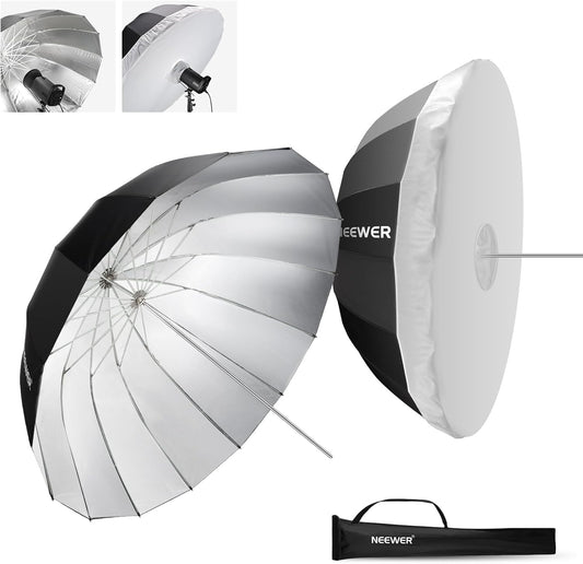NEEWER 51"/130cm Parabolic Reflective Umbrella Photography with Silver Inner, Soft Lighting with Diffuser Cover, Bag, Quick Fold for Camera Photo Studio Video Light Shooting Monolight Flash, NS2U