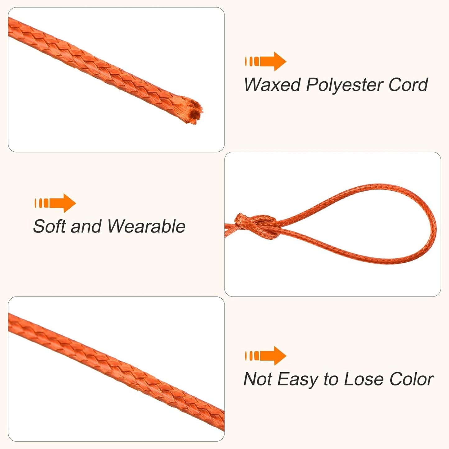 MECCANIXITY Waxed Cord 1mm Waxed Polyester Cord 175 Yard Wax String for Bracelet Making,Necklaces, Beading,Jewelry Making and DIY Crafts(Orange)