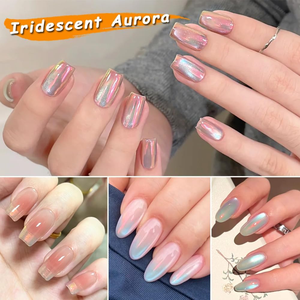 12 Jars Mermaid Chrome Nail Powder, Iridescent Aurora Powder Pearlescent Dust Metallic Mirror Glitter Effect Pigment Nail Art Glitter Manicure Decoration for Home DIY Salon