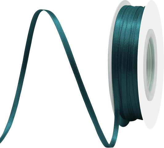 Teal Satin Ribbon 1/8" X 50 Yards Solid Color Double Faced Ribbons Perfect for Crafts Wedding Decor Bow Making Arts Sewing and More