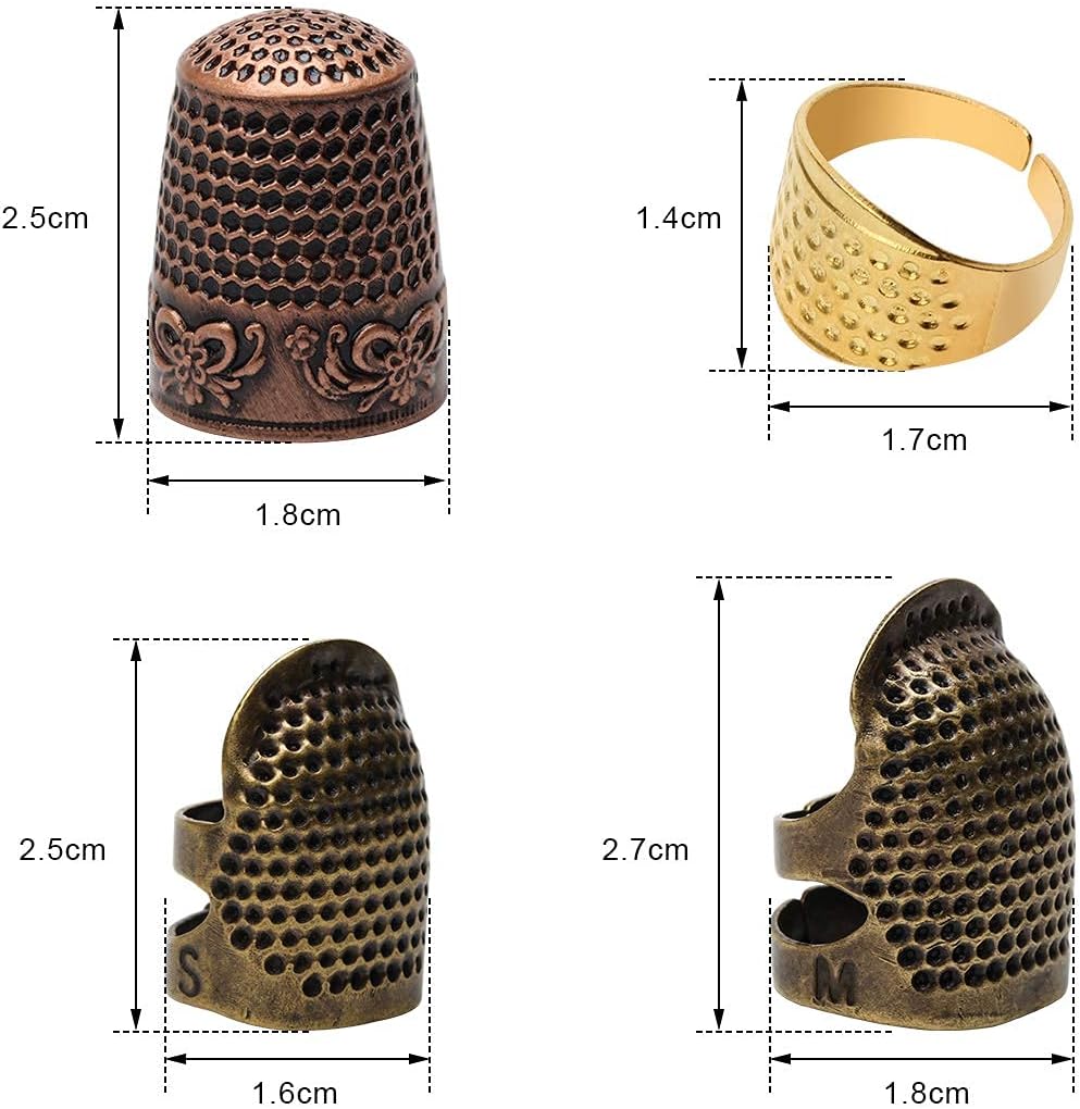 4 Piece Sewing Thimble Hand-Working Sewing Thimble Finger Protector Adjustable Metal Finger Shield Ring Needlework Fingertip DIY Sewing Tools Accessories