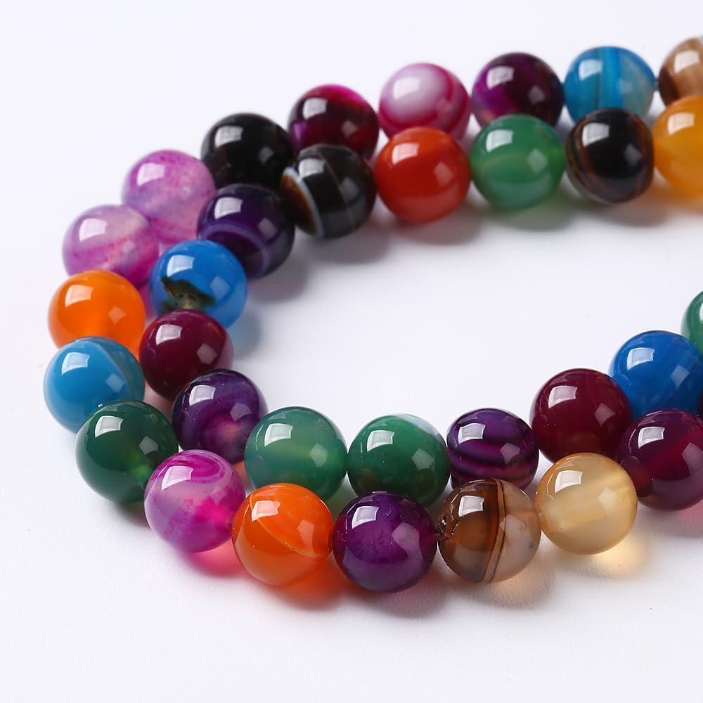 60pcs 6mm Natural Multicolor Stripe Agate Beads for Jewelry Making Natural Stone Energy Healing Beads DIY Bracelet Necklace 15" (6mm, Multicolor Stripe Agate)