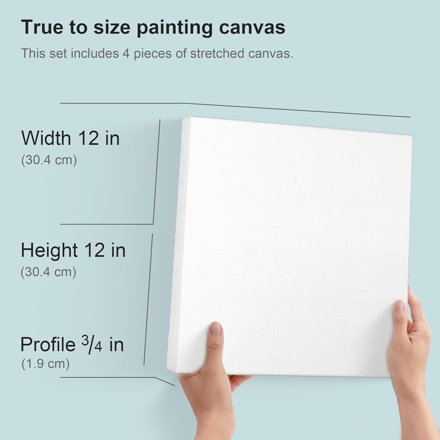 PHOENIX 12x12 Inch 4 Pack Artist Canvas - Square Stretched Canvases for Painting - 3/4 Inch Profile, 100% Cotton 11 Oz. Gesso Primed White Blank Professional Canvas Oil & Acrylic Paints