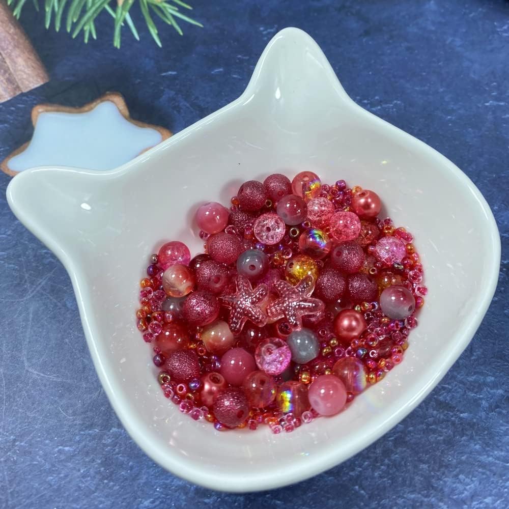 Assorted Glass Resin Beads Multi Size Colors Smooth Cracked Gravel Millet Spacer Beads for Bracelets Necklace Earring DIY Jewelry Making Craft(Rouge Red Series)