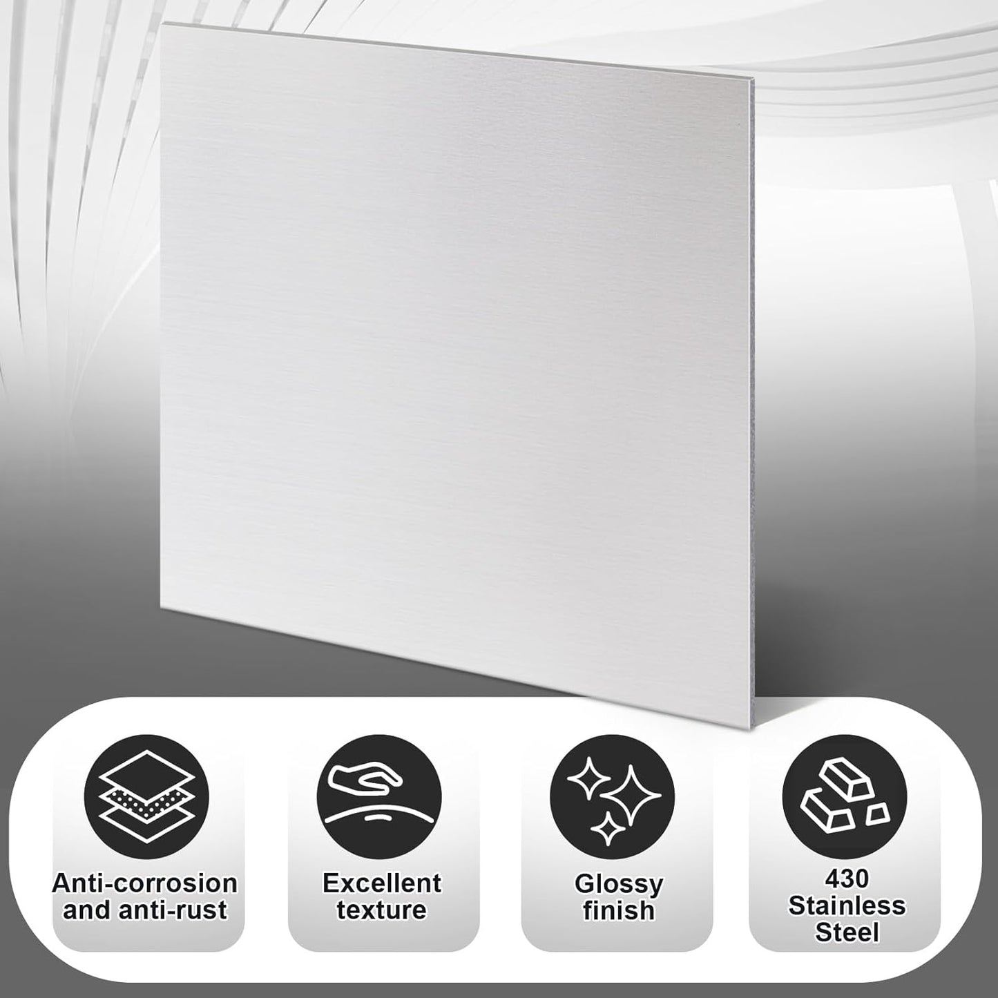 1 Pcs 430 Stainless Steel Sheet Metal 12 x 12 Inches 24GA Metal Plates Panel #4 Brushed Finish Magnetic Mount Board Wall Food Truck Restaurant Crafting Kitchen Floor Trailer Garage Gym