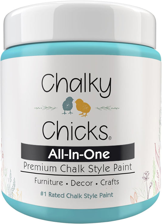 Chalky Chicks All-in-One Chalk Paint for Furniture or Cabinet - 16 Fl Oz - Matte Finish Aqua Bay (Aqua Blue) for Metal, Wood Furniture Paint - No Sanding All-in-One for Home Decor & Crafts, USA Made