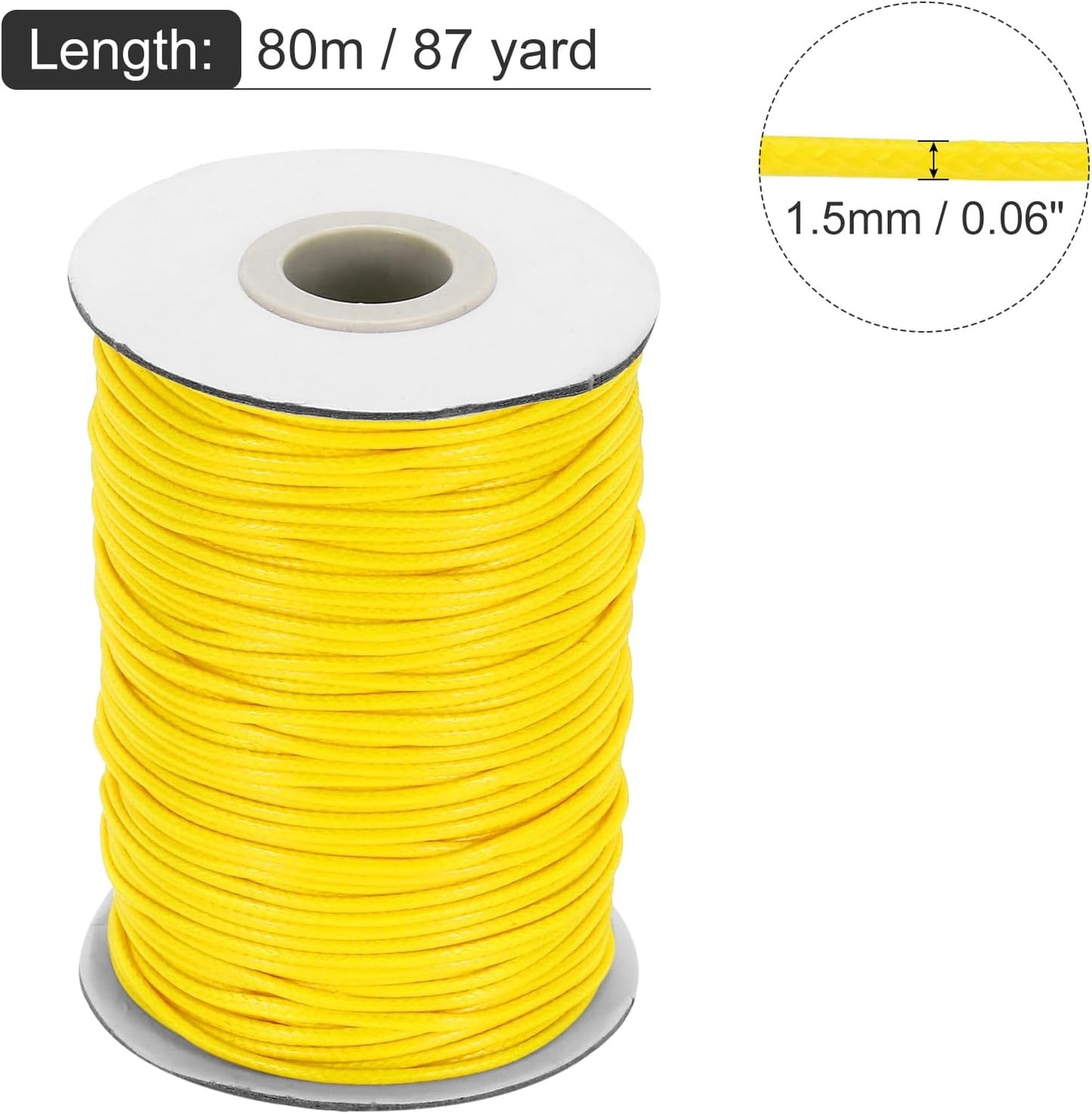 MECCANIXITY Waxed Cord 1.5mm Waxed Thread 87 Yard Wax String Leather Cord for Bracelet Making, Necklaces, Beading, Jewelry Making and DIY Crafts(Golden Yellow)