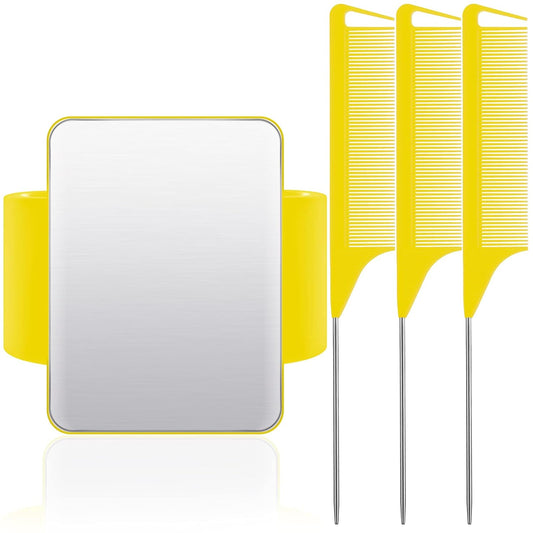 WILLBOND Magnetic Wrist Sewing Pincushion Wrist Magnetic Pin Holder Wristband Pin Cushion Holder with 3 Pcs Stainless Steel Pintail Comb Rat Tail Comb for Hair Clips Hand Sewing(Yellow)