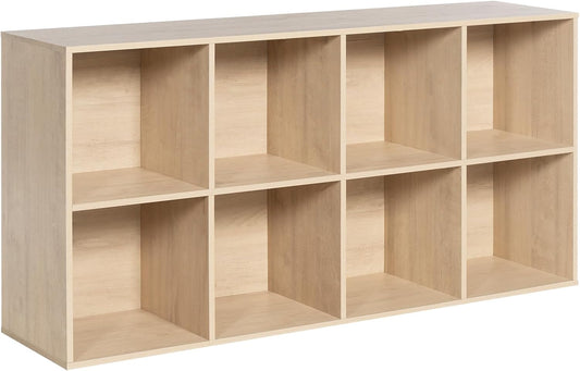 Wooden 8-Cube Storage Organizer with Closed Back Panel, 11in Cube Shelf Opening, Bookshelf, Display Shelf,Closet Cabinet for Home and Office,White Oak