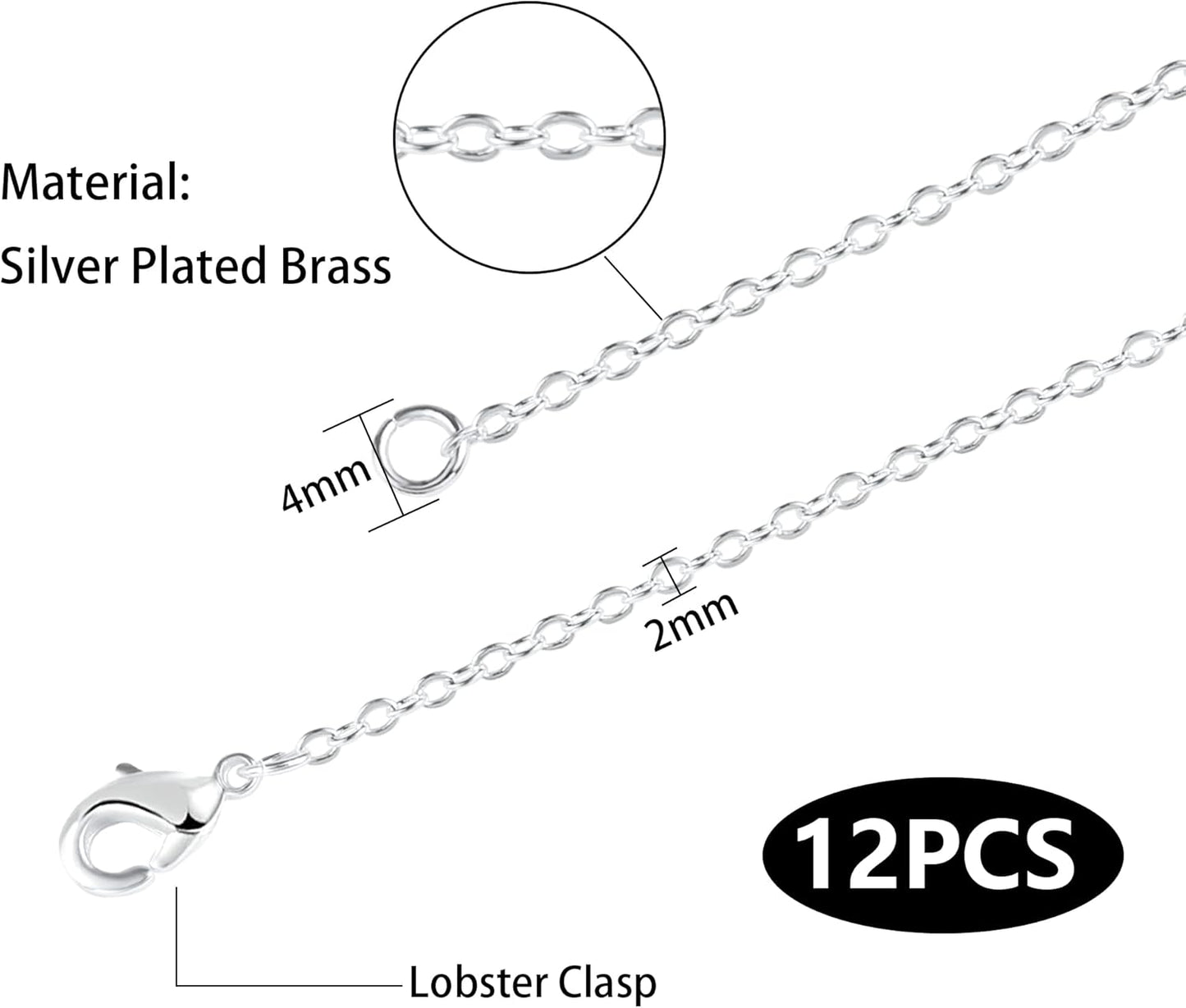 Wholesale 12 PCS Silver Plated Solid Brass Fine Flat Cable Chains Bulk for Jewelry Making 18-30 inches (26 Inch(2MM))