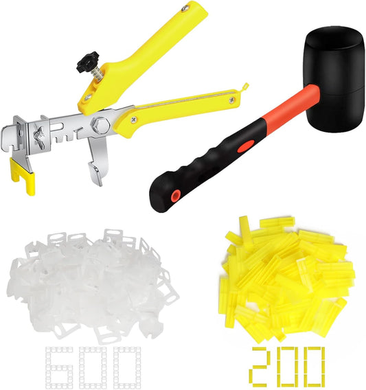 Storystore Tile Leveling System with Tile Pliers and Hammer - 600 Piece Tile Spacers Clips and 200 Piece Reusable Wedges, 1/8 Inch Tile Installation Tools Kit