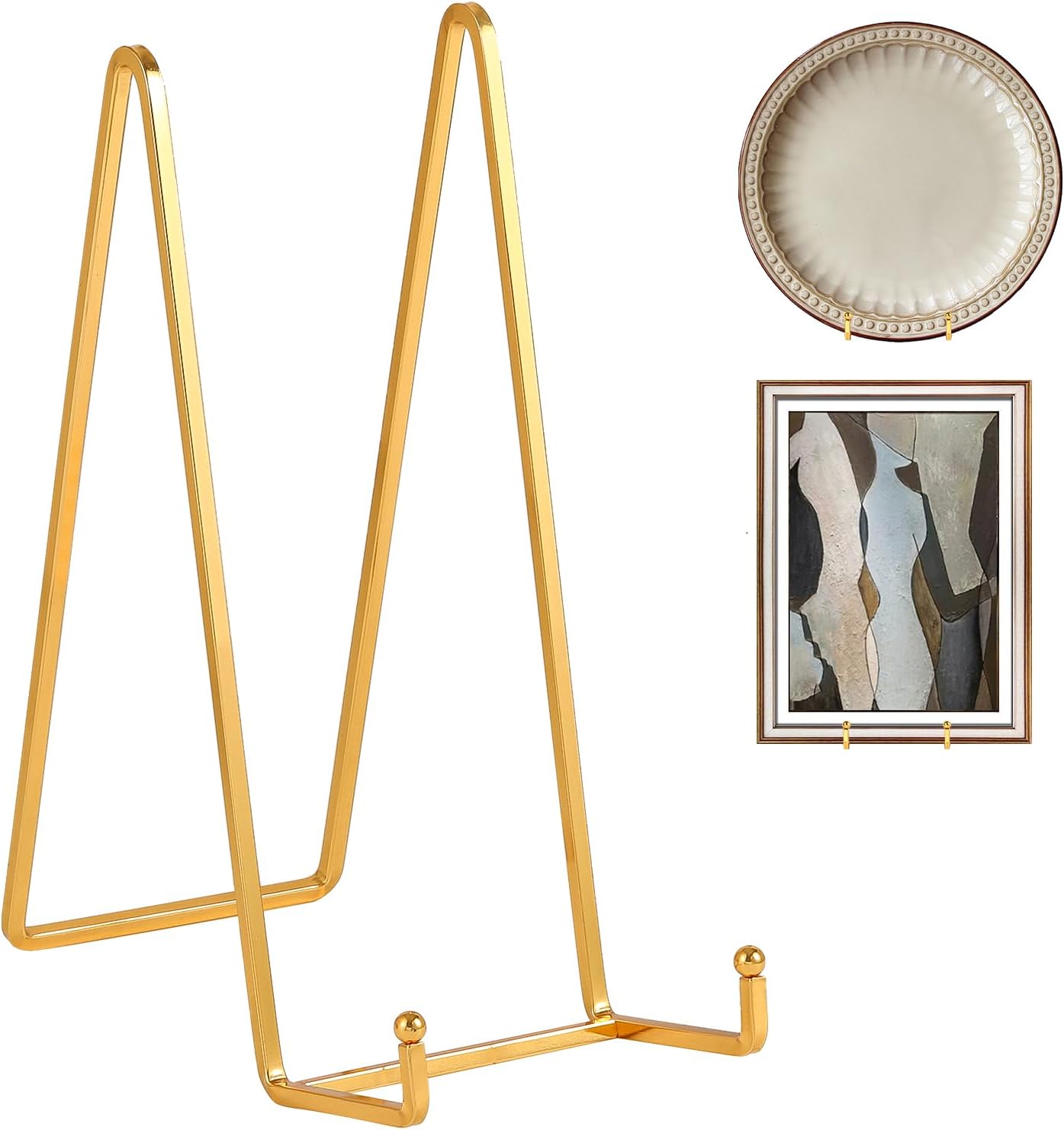 Large Plate Holder Display Stand - 10 inch Tall Plate Stands for Display - Metal Picture Frame Stand - Big Tabletop Easel Stand for Decorative Plates | Platter | Book | Plaque | Tile - 2 Pack - Gold