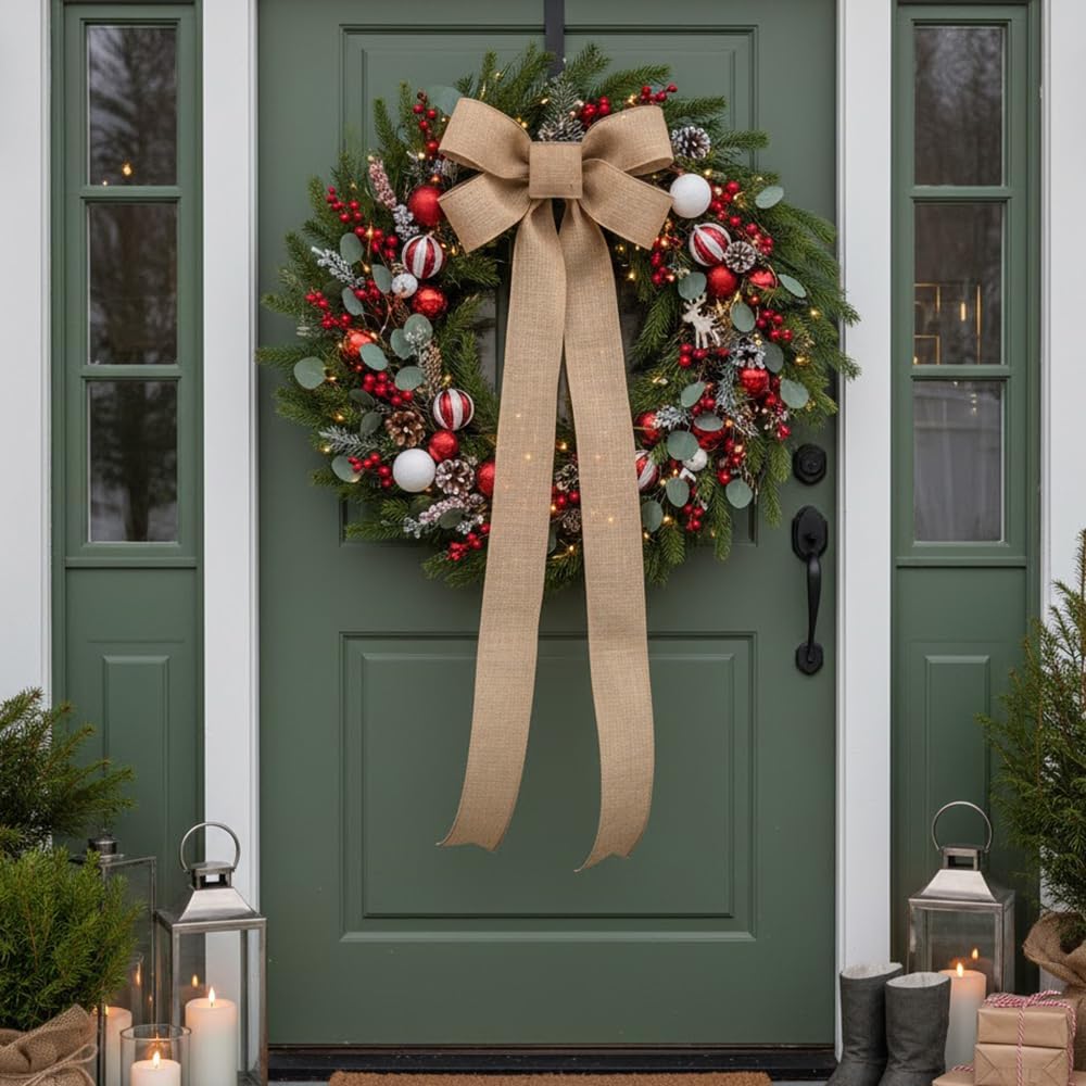 CT CRAFT LLC Burlap Fabric Wired Ribbon 3" x 20 Yards Natural Color for Christmas Home Wedding Decor Gift Wrapping Tree Topper Bow Wreath Bouquet DIY Crafts