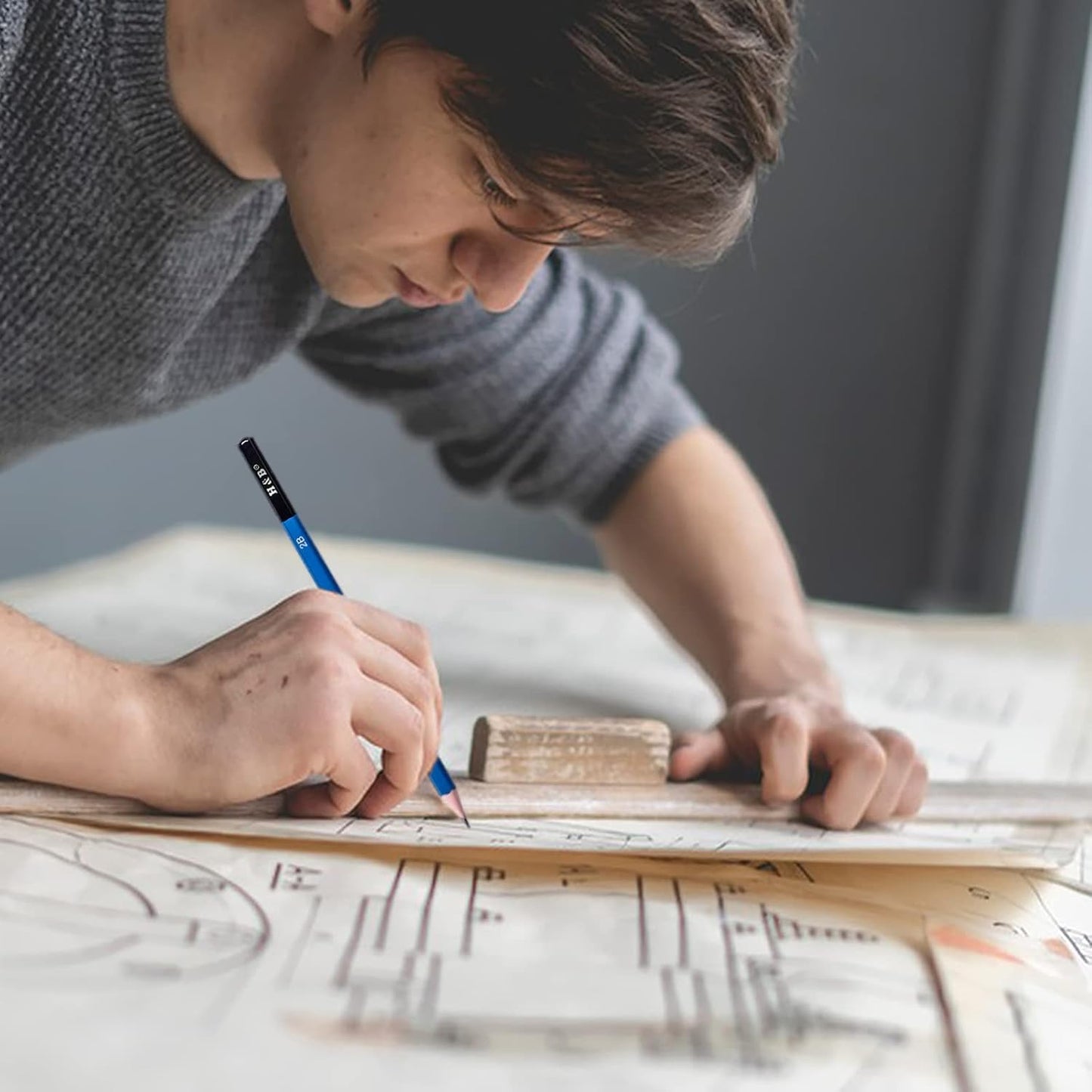 H & B 12 PCS Pencil Drawing Kit, H-4H, F, HB, B-6B Graphite and Charcoal Sketch Pencil Set for Beginners, Professional Artists