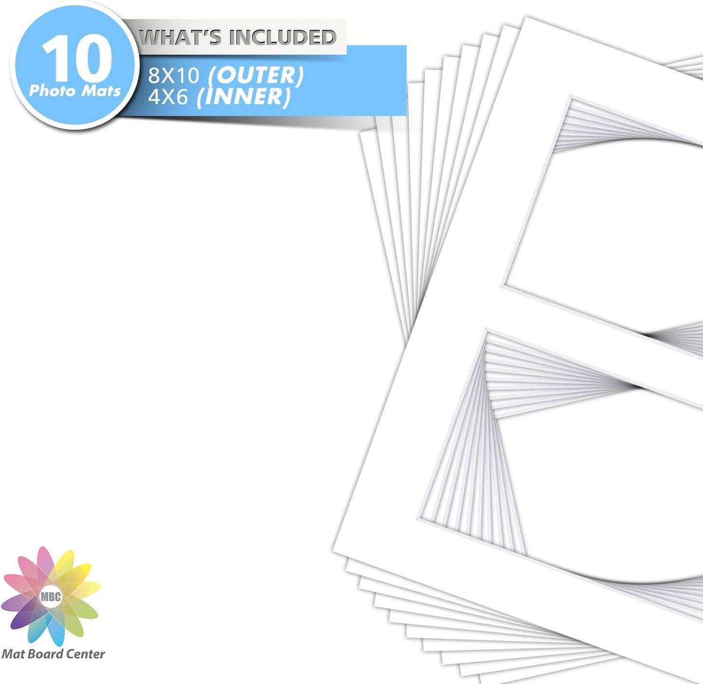Mat Board Center, Pack of 10, Photo Picture Mats - Acid Free, 4-ply Thickness, White Core - for Pictures, Photos, Framing (8x10 for 2-4x6 White)