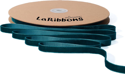 LaRibbons Thin Velvet Ribbon 3/8 Inch x 25 Yards, Dark Blue Velvet Ribbon for Christmas Tree, Gift Wrapping, Wreath Bow, Outdoor Decoration