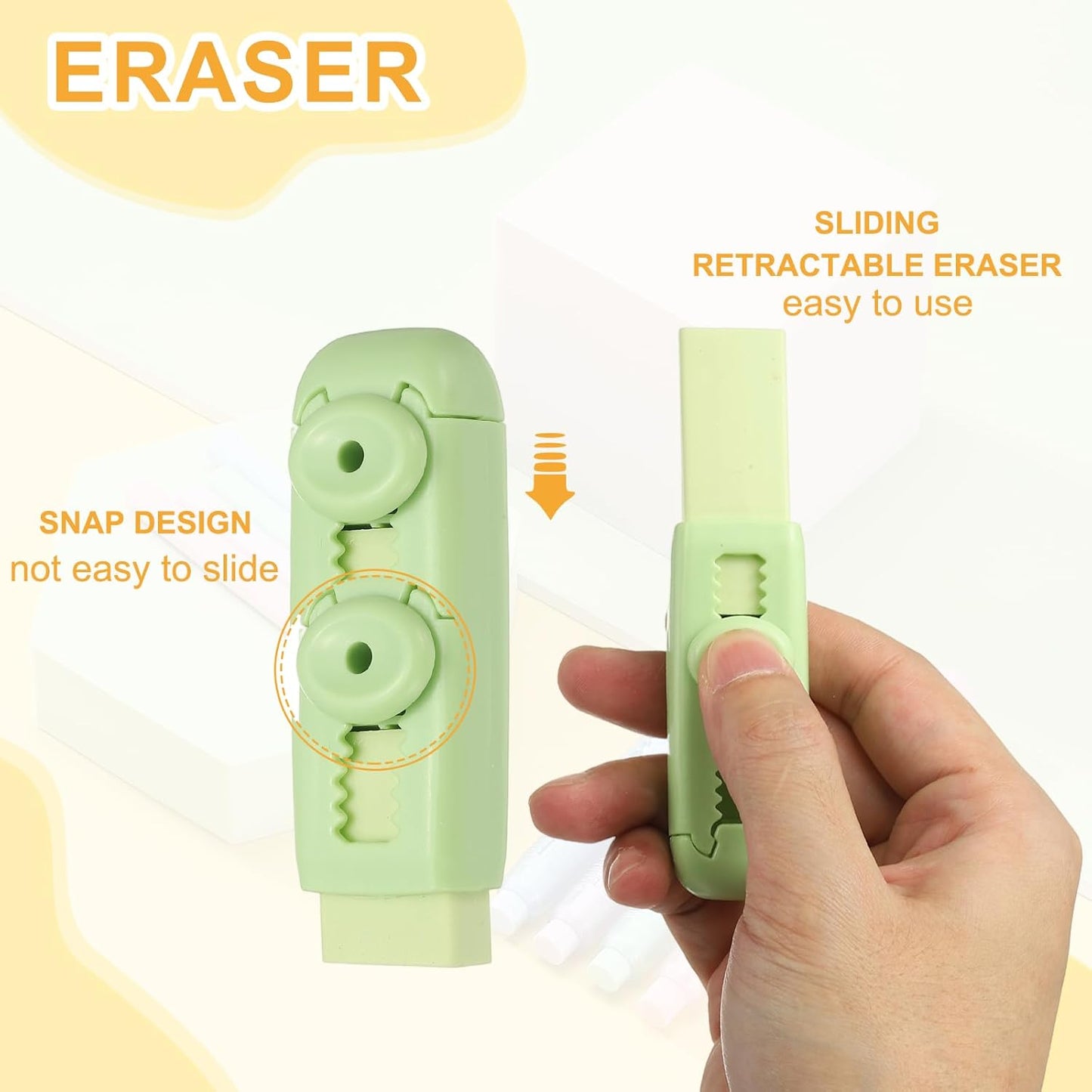 PATIKIL 4 Pack Erasers, Sliding Retractable Eraser Push Pull Cute Pencil Erasers Soft Large Easy to Clean with Plastic Sleeve for Sketching Drawing Artists Teacher Pencils, Cyan