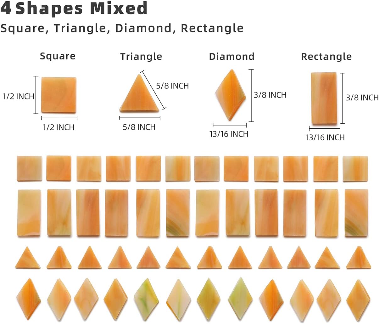 Lanyani Glass Mosaic Tiles for Art Crafts, Mixed Colorful Glass Tiles, 200 Pieces, Square/Rectangle/Diamond/Triangle, Frosty Peach
