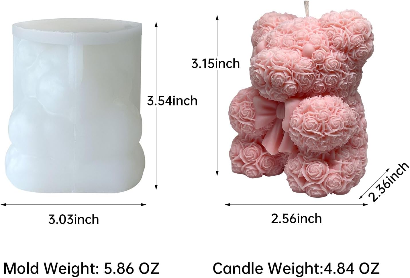 Bowtie Rose Bear Candle Mold - 3D Teddy Bear Candle Making Molds, Cute Epoxy Resin Molds for DIY Handmade Soaps,Valentine Gifts,Mother's Day Gifts,Birthday Gifts & Home Decorations(Bow Tie Bear Large)