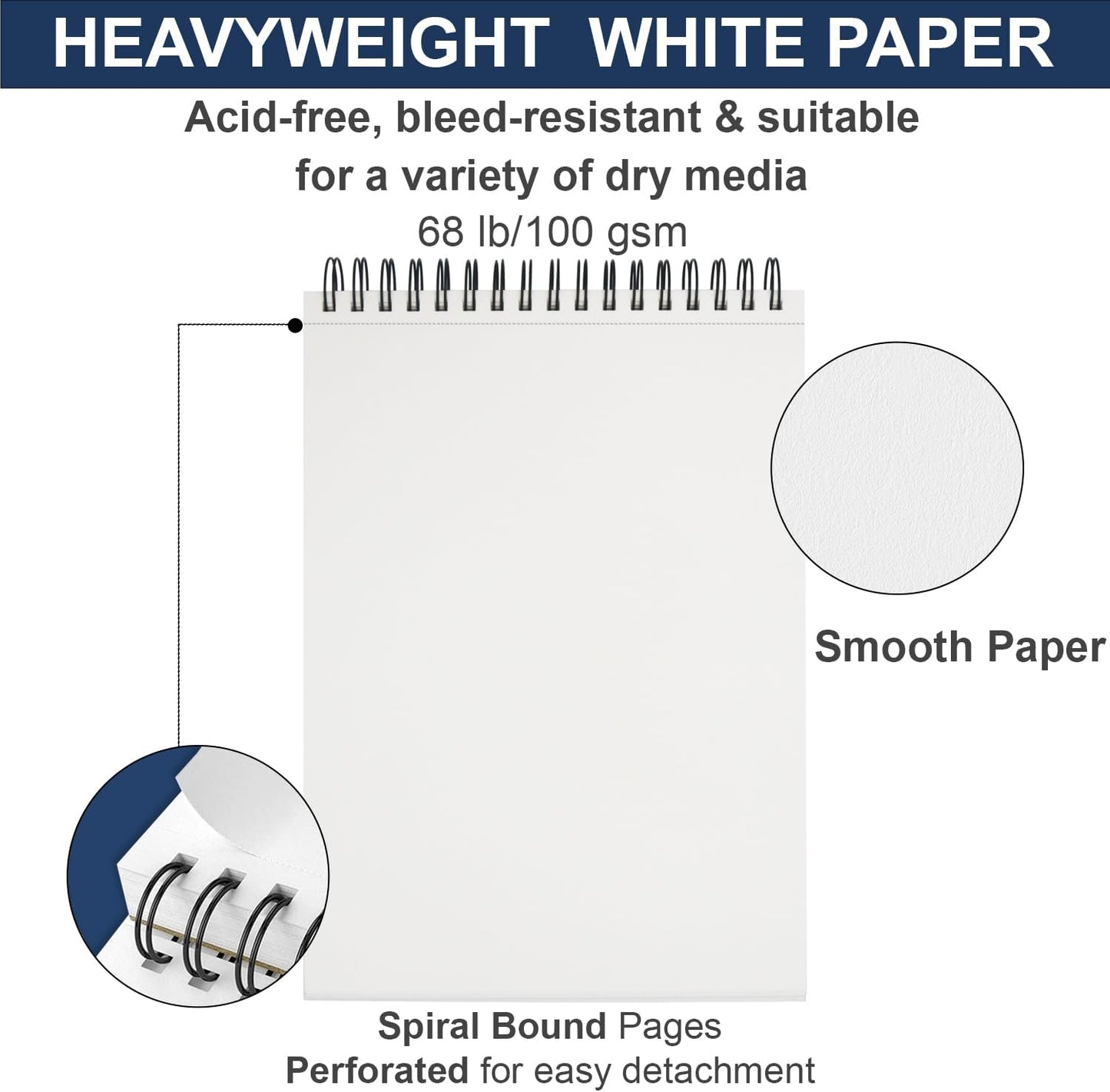 9" x 12" Sketch Book Set, Drawing Paper Pad (68lb/100gsm), 2-Pack Top Spiral Bound Sketch Pad, Double-Sided Hardcover Sketchbook, Art Notebooks Drawing for Kids, Beginners and Artists,100 Sheets Each.