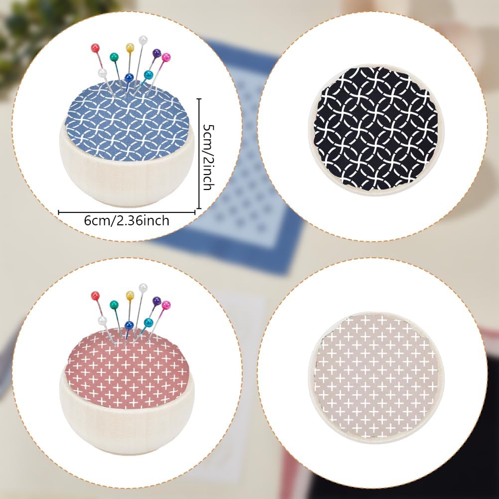 ACRNIGHEET 4 Set Sashiko Pin Cushion Bowls Making Kits, Embroidery Pin Cushion for Sewing, Sewing Pins Cushion, Wooden Base Japanese Traditional Style Sewing Needle Holder, DIY Crafts Home Use