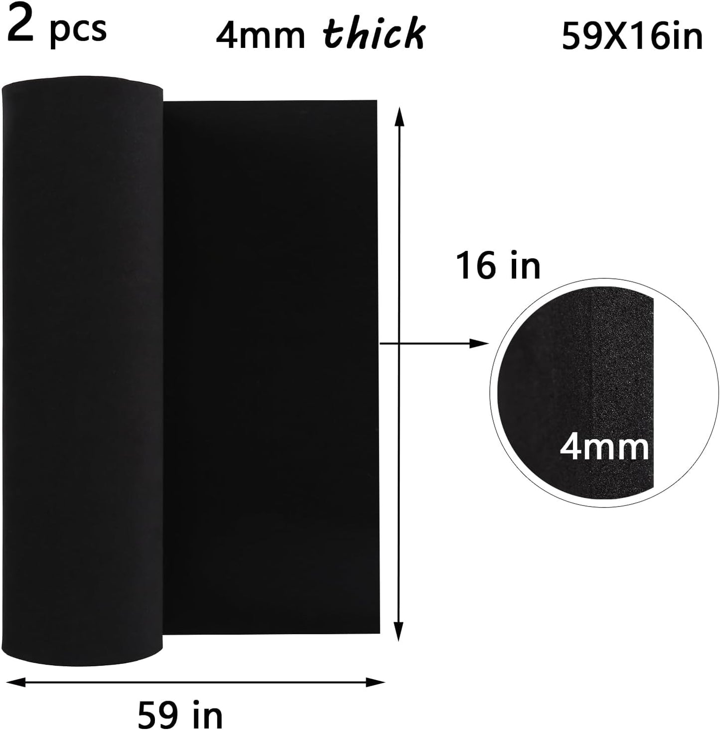 2Pcs EVA Foam 4mm, Cosplay Foam 16x59 inch Black, High Density 90 kg/m³, for Craft Projects Cosplay Costumes, Fake Weapons, Decorations, Christmas, Easter, Thanksgiving, etc.