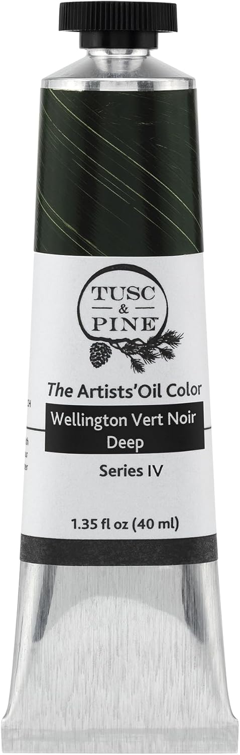 Tusc & Pine Artist Oil Paint - Wellington Vert Noir Deep, 40 ml, Non-Yellowing, Rich & Creamy Consistency, Maximum Pigment Load, Small Batch Milled Oil Paints Made in The USA for Professional Artists