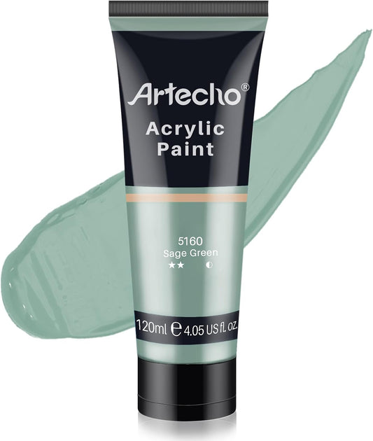 Artecho Green Acrylic Paint, Sage Green Paint (120ml / 4.05oz) Tubes, Art Craft Paints for Canvas, Rock, Stone, Wood, Fabric, Art Supplies