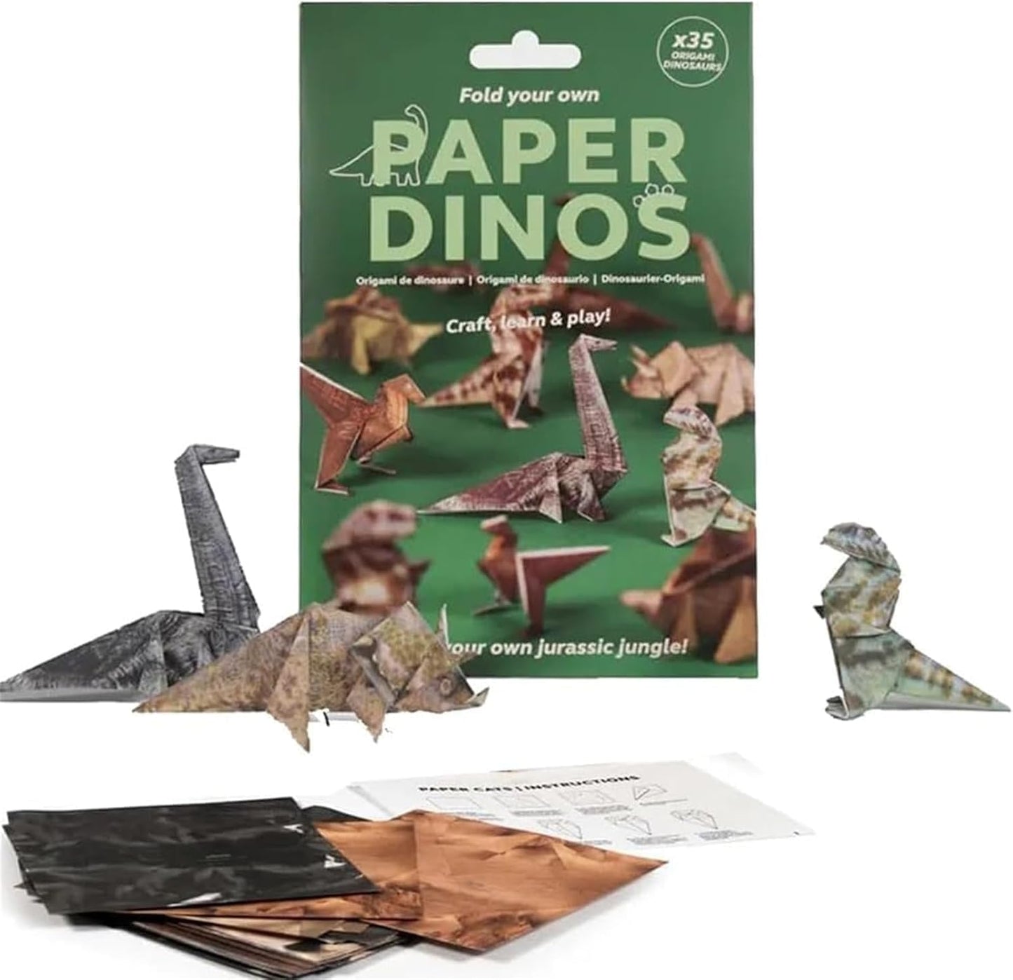 DIY Paper Cats Kit, Cute Kitten Origami Papercraft Kit, 50 Sheets DIY Origami Paper to Fold Cute Cat / Dog / Dinosaur Figures for Teens & Adults, Desk Decoration & Gift for Cat Lovers