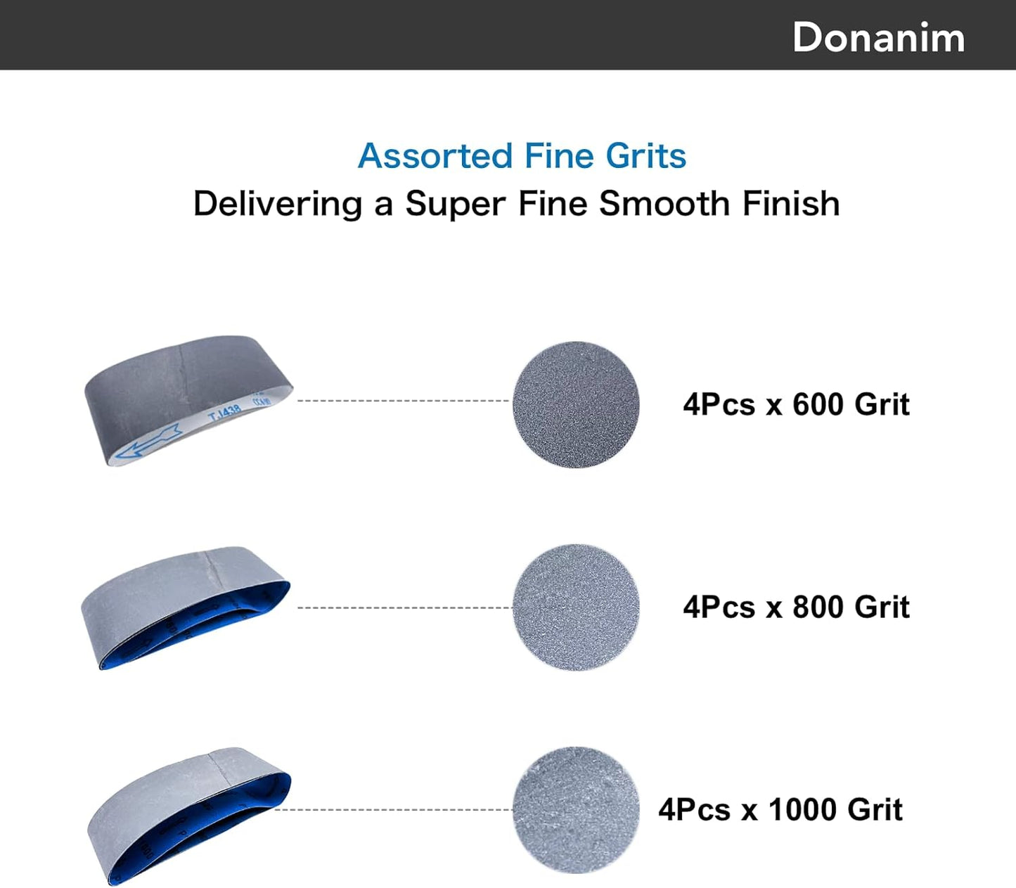 Sanding Belts 3 x 21 Inch Silicon Carbide Sander Paper - 4 PCS Each of 600, 800,1000 Fine Grits Assortment Kit for 3X21 Belt Sander, 12-Pack (3x21 inch)