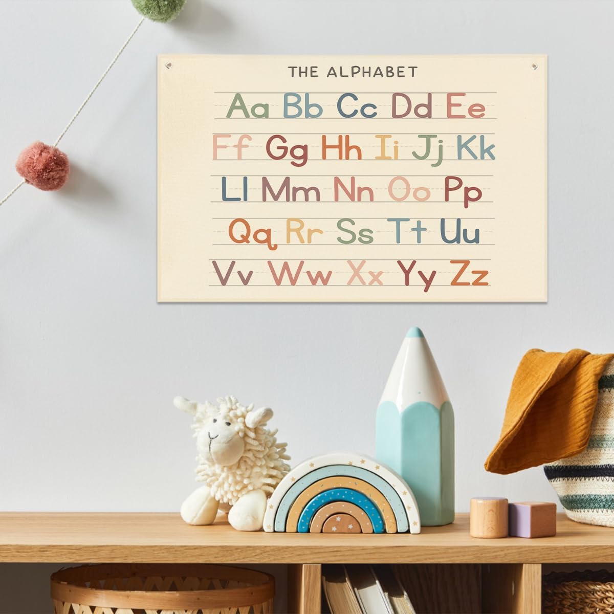 Alphabet Banner Playroom Decor Banner Canvas 21 in x 33 in Hanging Flag Perfect for Kids Nursery and Playroom Wall Stylish Room Decor for Boys and Girls