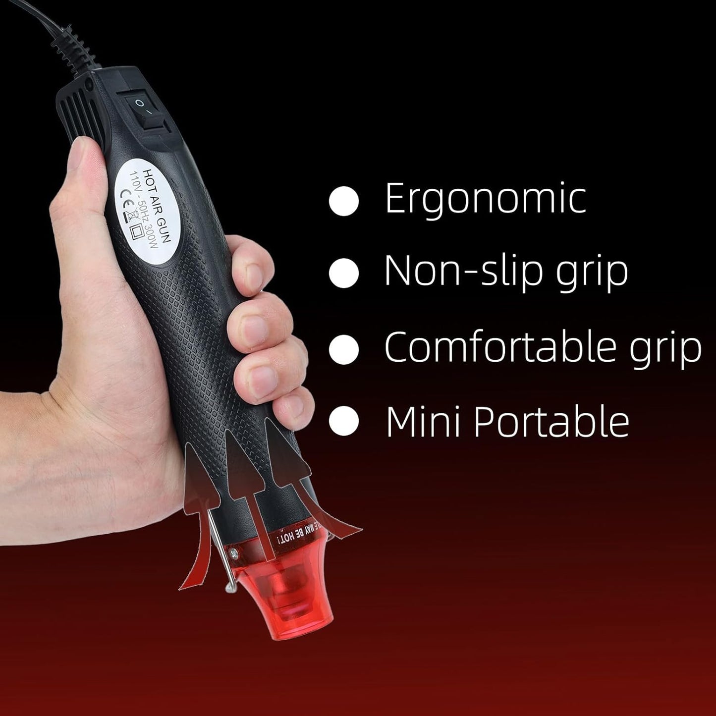 Heat Gun for Crafting, 110V 300W Handed Hot Air Gun, 3.28FT Ultra-Long Cable Portable Heat Gun with Stand and Power Cord for Shrinking Wrapping PVC, DIY Embossing and Drying Paint (Black)