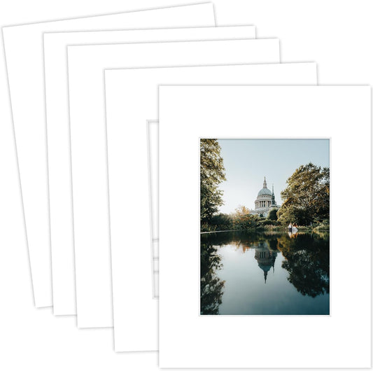 MBC Mat Board Center, 5 Pack 9X12 for 6X8 White Picture Mats Frame Mattes, Bevel Cut, Acid Free, 4-Ply Thickness