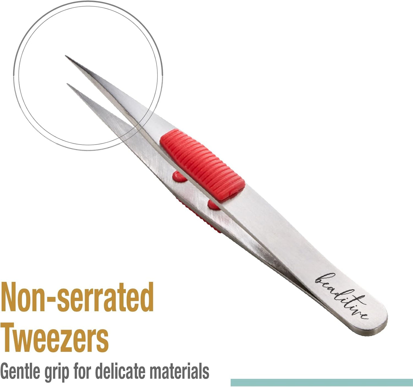 Beaditive High Precision Heavy-Duty Tweezers With Cushion - 4.7" Craft Tweezers for Sewing, Beading & DIY Crafts - Non-Serrated, Fine Point Tips - Stainless Steel Needle Nose Hobby Tweezers (Fuchsia)