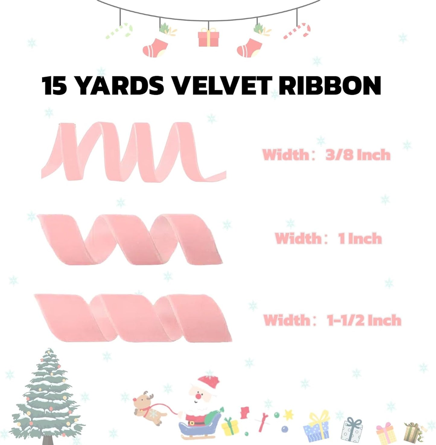 15 Yards Velvet Ribbon 3/8 Inch Single Face Pink Velvet Ribbon Spool Prefect for Holiday Wedding, Ribbons for Gift Wrapping, Christmas Tree Ornaments Wreath Hair Bows, Ribbons for Crafts