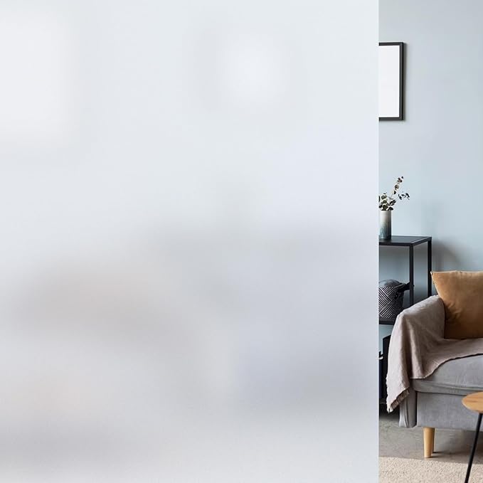 LUTE Window Privacy Film, Frosted Glass Window Film for Bathroom, Static Cling Removable Heat Control Glass Coverings, Non Adhesive Opaque Door Sticker for Home Office (Pure, 23.6" x 118.1")