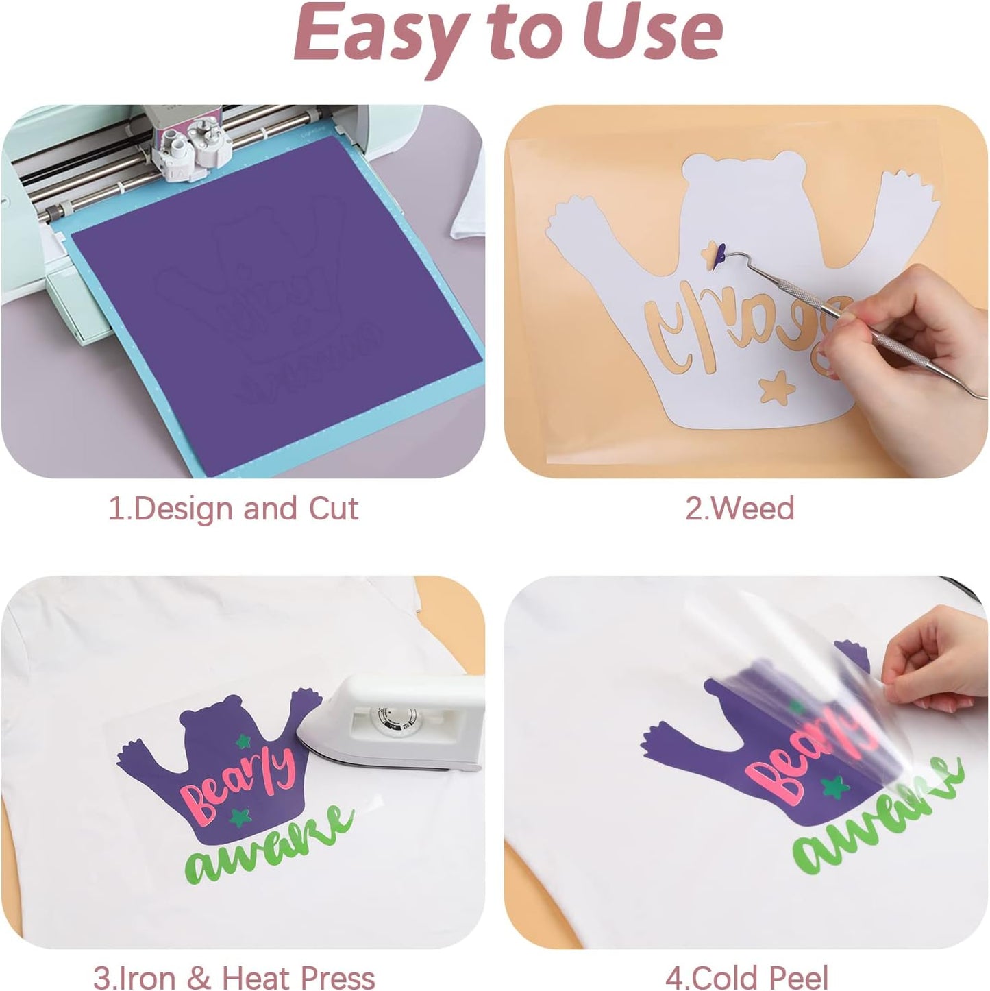 HTV Vinyl Rolls - 12" x 5ft Green Heat Transfer Vinyl for Shirts, Easy to Cut & Weed for All Cutter Machines