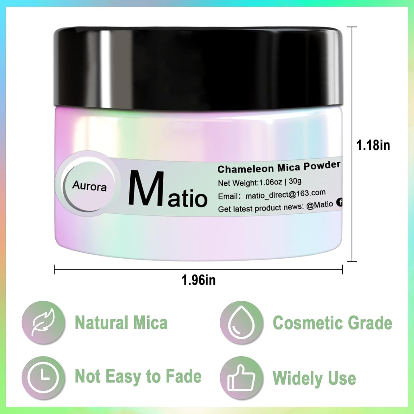 Matio Chameleon Mica Powder, 1.06oz/ 30g Northern Lights White Chrome Powder, Pearlescent Effect Color Shift Pigment for Resin Craft, Soap Candle Dye, Nail Art, Makeup,Bath Bomb,Paint,Slime Pigment